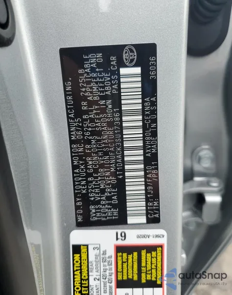 2025 Toyota Camry Xse from USA, damaged, VIN 4T1DAACK3SU173861